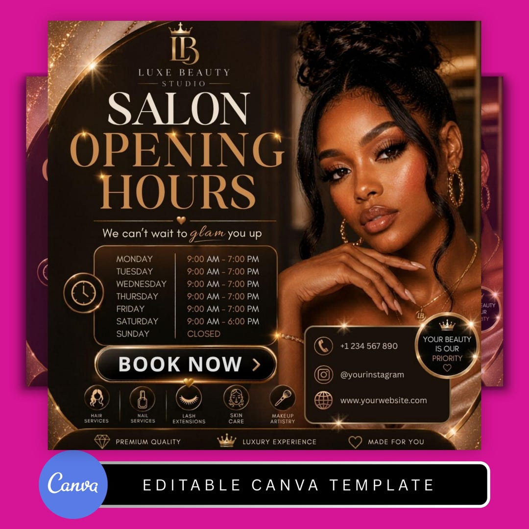 Salon Operating Hours Example Luxury Salon Opening Hours Flyer Template for Beauty Studio, Editable ...