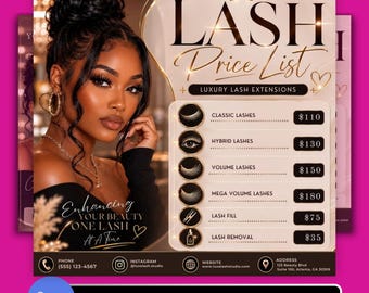 Lash Price List Template for Lash Artists Editable Canva Beauty Salon Menu