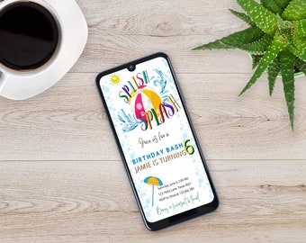 Invitación de cumpleaños de Splish Splash para Evite: Fiesta en la piscina (Descarga digital)