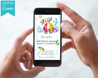 Invitación de cumpleaños de Splish Splash para Evite: Fiesta en la piscina (Descarga digital)