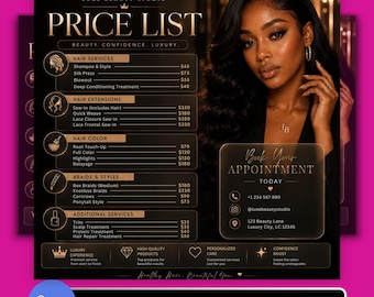 Luxury Beauty Price List Template for Salons Editable Digital Download