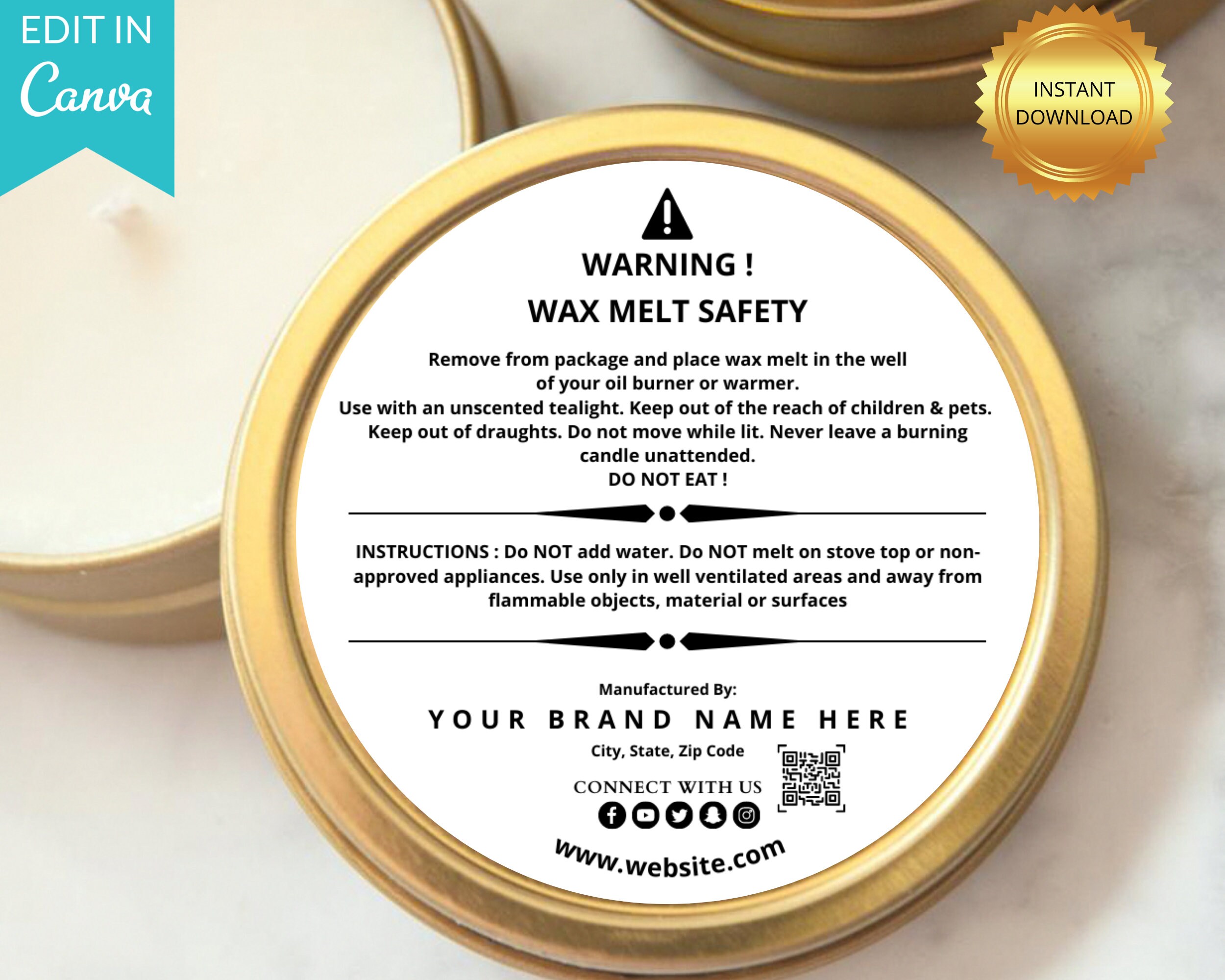 Editable Candle & Wax Melt Safety Label Template (digital Download) - Etsy