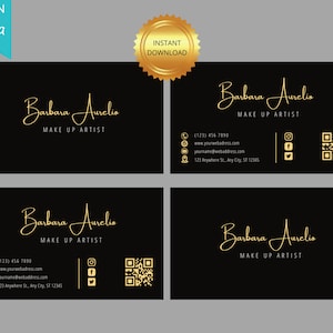 Bearbeitbare, elegante Schwarz und Gold Canva Visitenkarte Vorlage, minimalistische Visitenkarten, druckbare Visitenkarte, moderne Visitenkarte