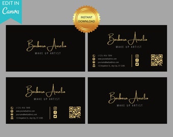 Editable Elegant Black and Gold Canva Business Card Template, Minimalist Business Cards, Printable Business Card, Modern Business Card