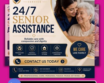 Senior Assistance Flyer Template for Home Care Services, Editable Digital Download