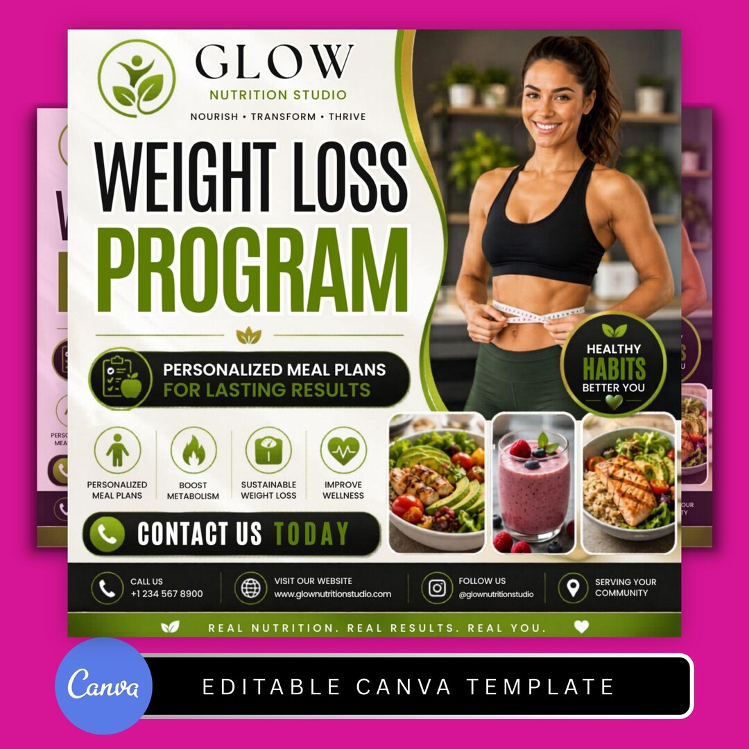 Weight Loss Program Flyer Template for Nutrition Coaches, Editable Meal ...