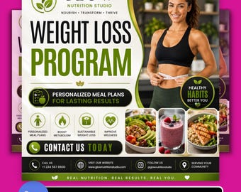 Weight Loss Program Flyer Template for Nutrition Coaches, Editable Meal Plan Marketing