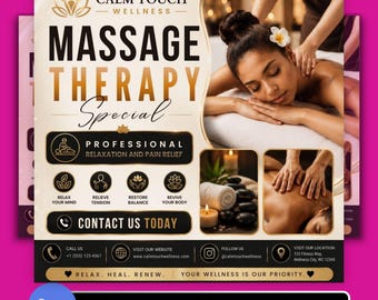 Massage Therapy Flyer Template for Wellness Spa Promotion, Editable Digital Canva Design
