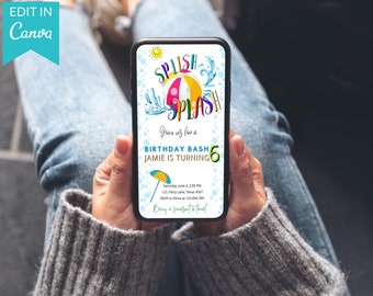 Invitación de cumpleaños de Splish Splash para Evite: Fiesta en la piscina (Descarga digital)