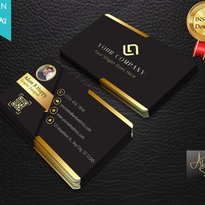 Professionelle Visitenkarte mit QR-Code für kleine Unternehmen, bearbeitbare schwarze Visitenkartenvorlage, druckbare Canva-Visitenkarten