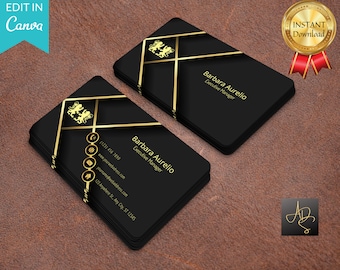 Editable Black and Gold Business Card Template (Digital Download)