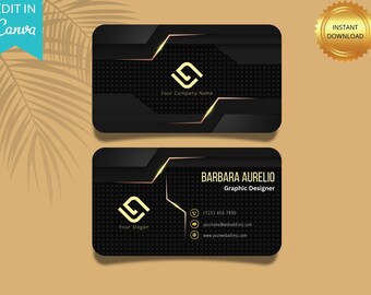 Modern Geometric Black and Gold Business Card - Printable Template (Digital Download)