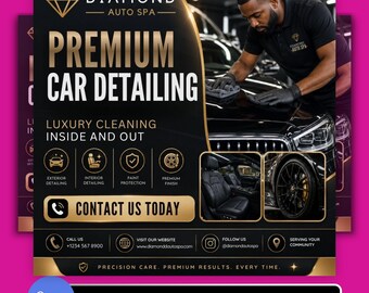 Premium Car Detailing Flyer Template Editable for Auto Spa Marketing