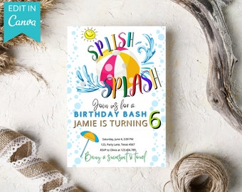 Splish Splash Birthday Invitation: Beach Ball Pool Party (Printable Download)