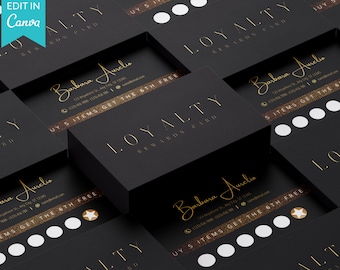Editable Elegant Black and Gold Loyalty Card Template, Small Business Rewards Card Design, Printable Diy Loyalty Cards, Lash Loyalty Card