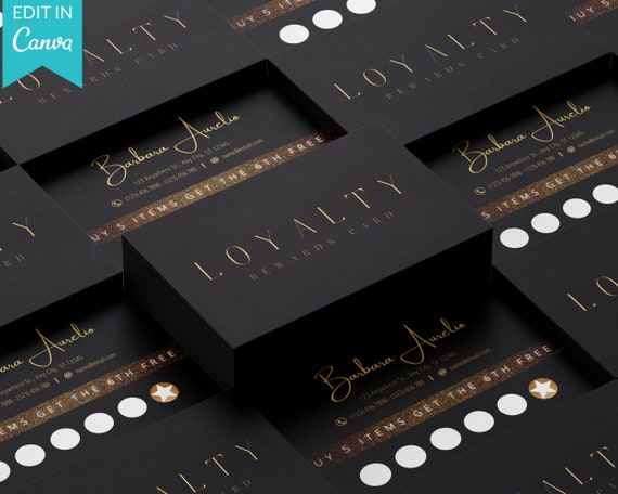 Printable Diy Loyalty Cards, Editable Luxury Black and Gold Loyalty Card  Template, Small Business Punch Card Design, Salon Lash Loyalty Card 