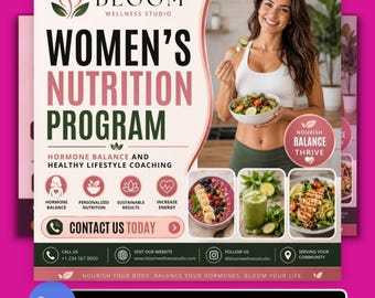 Women’s Nutrition Program Editable Flyer Template for Wellness Coaches