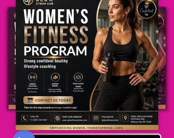Women’s Fitness Program Flyer Template Editable Digital Download Canva