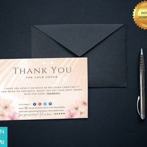Luxury Thank You Card Template, Minimal Business Thank You Card Template, Neutral Printable Package Insert Card, AralDesignStudio