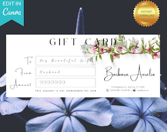 Boho Gift Certificate Template, DIY Printable Gift Voucher Certificate, Editable Gift Card, Spa Gift Certificate, Canva Template, Printable