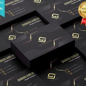 Luxus schwarze Visitenkarte | Elegantes Gold Text Design | Fett Branding-Vorlage | Bearbeitbare Canva Karte | Digitaler Download 9 x 5 cm