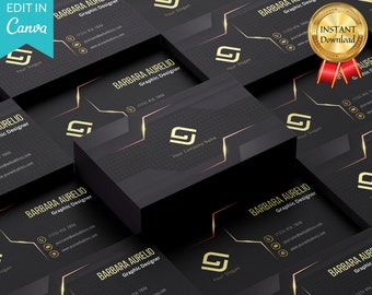Luxury Black Business Card Template: Elegant Gold Design (Digital Download)