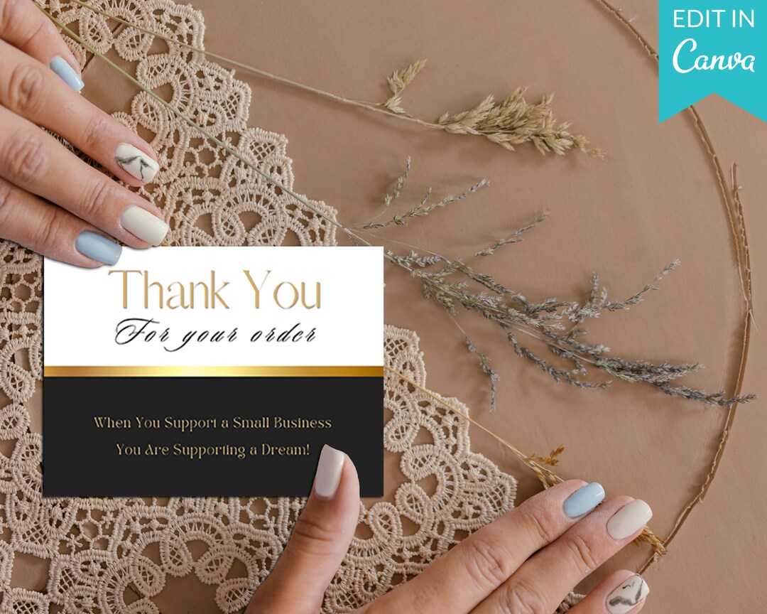 Black & Gold Thank You Card Template: Small Business Insert (canva) - Etsy