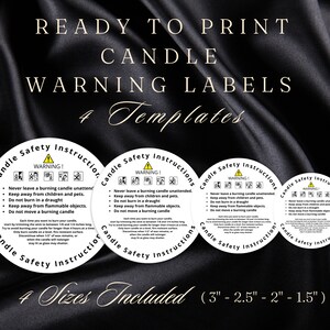 Ready To Print Candle Safety Label, Digital Download, Editable Label Template Design, Round Candle Safety Label, Candle Instructions