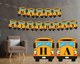 Bannière de premier anniversaire, bannière d'anniversaire de bus, décoration de fête d'anniversaire de garçon guirlande douce, bannière numérique imprimable