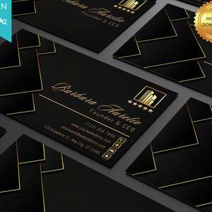Elegante Visitenkarte, bearbeitbare elegante Schwarz-Gold-Visitenkarte, Visitenkartenvorlage, Canva-Visitenkarten, minimalistische Visitenkarten