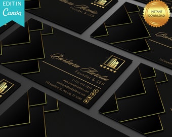 Black & Gold Elegant Business Card Template (Canva)