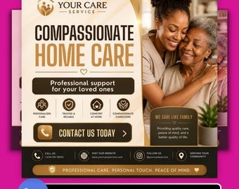 Home Care Flyer Template for Senior Care Services, Editable Digital Download