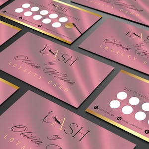 Schede fedeltà stampabili, modello di scheda fedeltà Lash, progettazione di schede fedeltà per piccole imprese, scheda fedeltà Lash, scheda fedeltà rosa Aral CP2