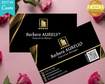 Luxury Black and Gold Business Card Template: Editable Canva Design