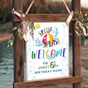 Pool Party Welcome Sign Printable, Kids Birthday Splash Bash Decor, Editable Digital Download