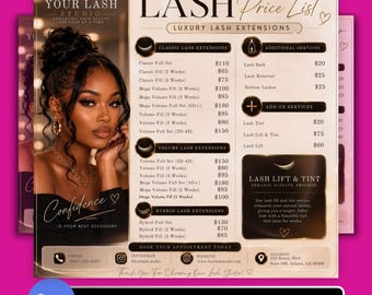 Luxury Lash Extensions Price List Template for Lash Salon Editable Digital Download
