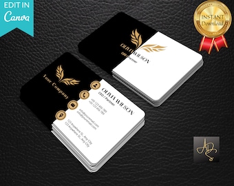 Elegant Black and Gold Business Card Template: Minimalist Design (Canva)