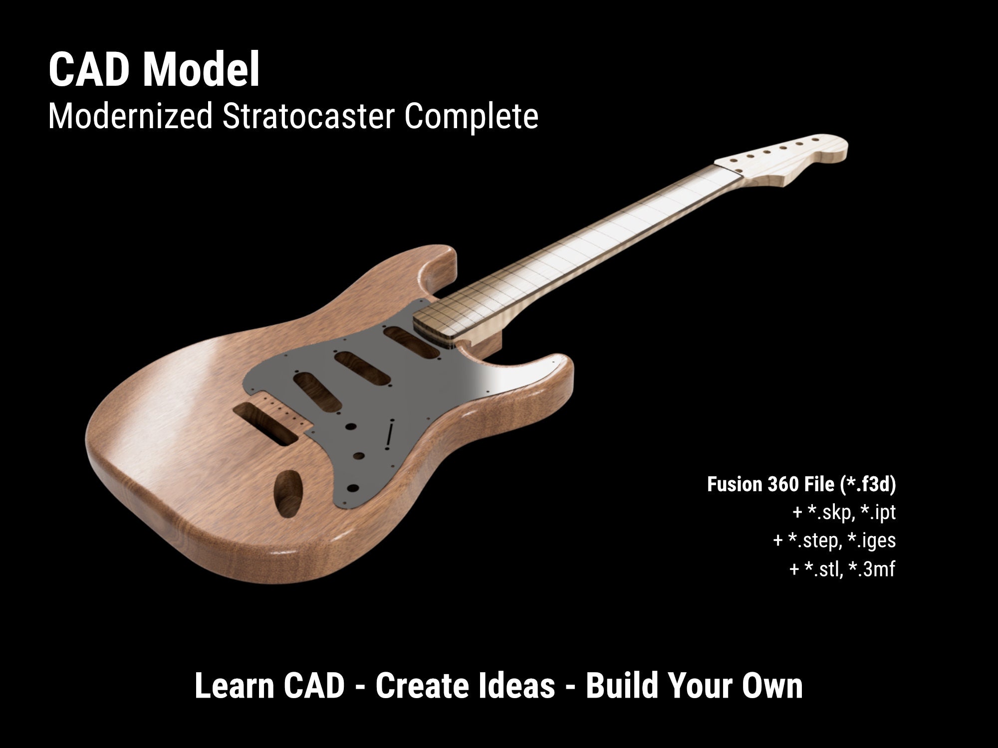 Thinline Strat Style Electric Guitar Body CAD Files Stl F3d, 44 OFF