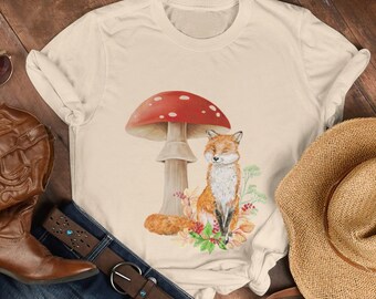 Mushroom Shirt, Fox Shirt, Hippie Shirt, Vintage Plant Shirt, Fall Shirt, Botanical Tee, Mushroom T-Shirt, Plant Shirt, Nature Shirt