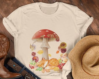 Mushroom Shirt, Botanical Shirt, Hippie Shirt, Vintage Plant Shirt, Fall Shirt, Botanical Tee, Mushroom T-Shirt, Fox Shirt, Nature Shirt