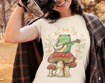 Cute Frog on Mushroom Shirt, Botanical Shirt, Hippie Shirt, Vintage Plant Shirt, Botanical Tee, Mushroom T-Shirt, Plant Shirt, Nature Shirt