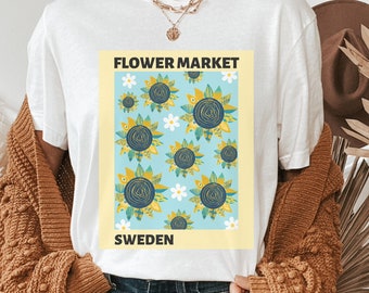 Sweden Flower Market Shirt, Wildflower Tee, Botanical TShirt, Vintage Poster Wildflowers, Boho Graphic, Sunflower Shirt, Womens Graphic Tee