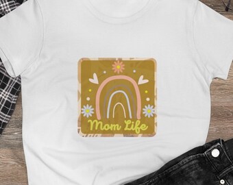Rainbow Mom Life Shirt, Gift for Mom, Boho Rainbow Tshirt, Comfortable Tee for Moms, New Mom Gift, Momlife Tee Shirt