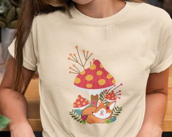 Mushroom Shirt, Cute Fox Shirt, Hippie Shirt, Vintage Plant Shirt, Fall Shirt, Botanical Tee, Mushroom T-Shirt, Plant Shirt, Nature Shirt
