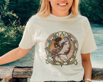Mucha Goddess Art Nouveau -aesthetic shirt,aesthetic clothing,art shirt,art clothing,artsy shirt, shirt,art nouveau t shirt,tumblr trendy