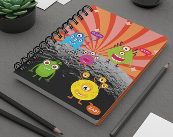 Funny Aliens Spiral Notebook, Spiral Bound Journal, Ruled Line, Journal Notebook, Laminated Protective Cover