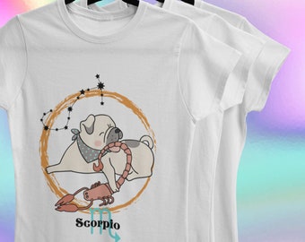 Scorpio Pug Dog Shirt, Scorpio Gift, Astrology Shirt, Zodiac Shirt, Scorpio Birthday, Zodiac Sign Tee, Pug Dog Lover Shirt