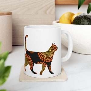 Abstract Black Cat Coffee Mug, Cat Coffee Cup, Mandela Mug, Cat Lover Coffee Mug, Colorful Cat Mug, Abstract Cat Art