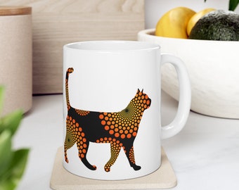 Abstract Black Cat Coffee Mug, Cat Coffee Cup, Mandela Mug, Cat Lover Coffee Mug, Colorful Cat Mug, Abstract Cat Art