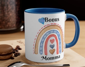 I Love my Bonus Momma Boho Rainbow Coffee Mug, Gift for Step Mom